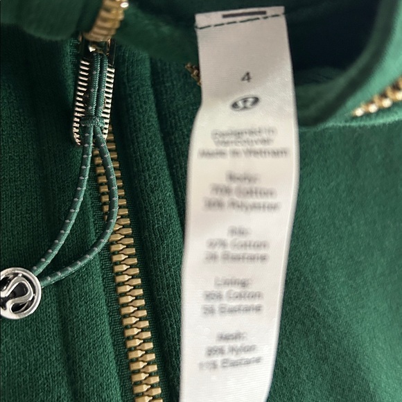 NWT lululemon Full Zip Hoodie Everglade Green/Gold Zip Sz 4 - Picture 5 of 6